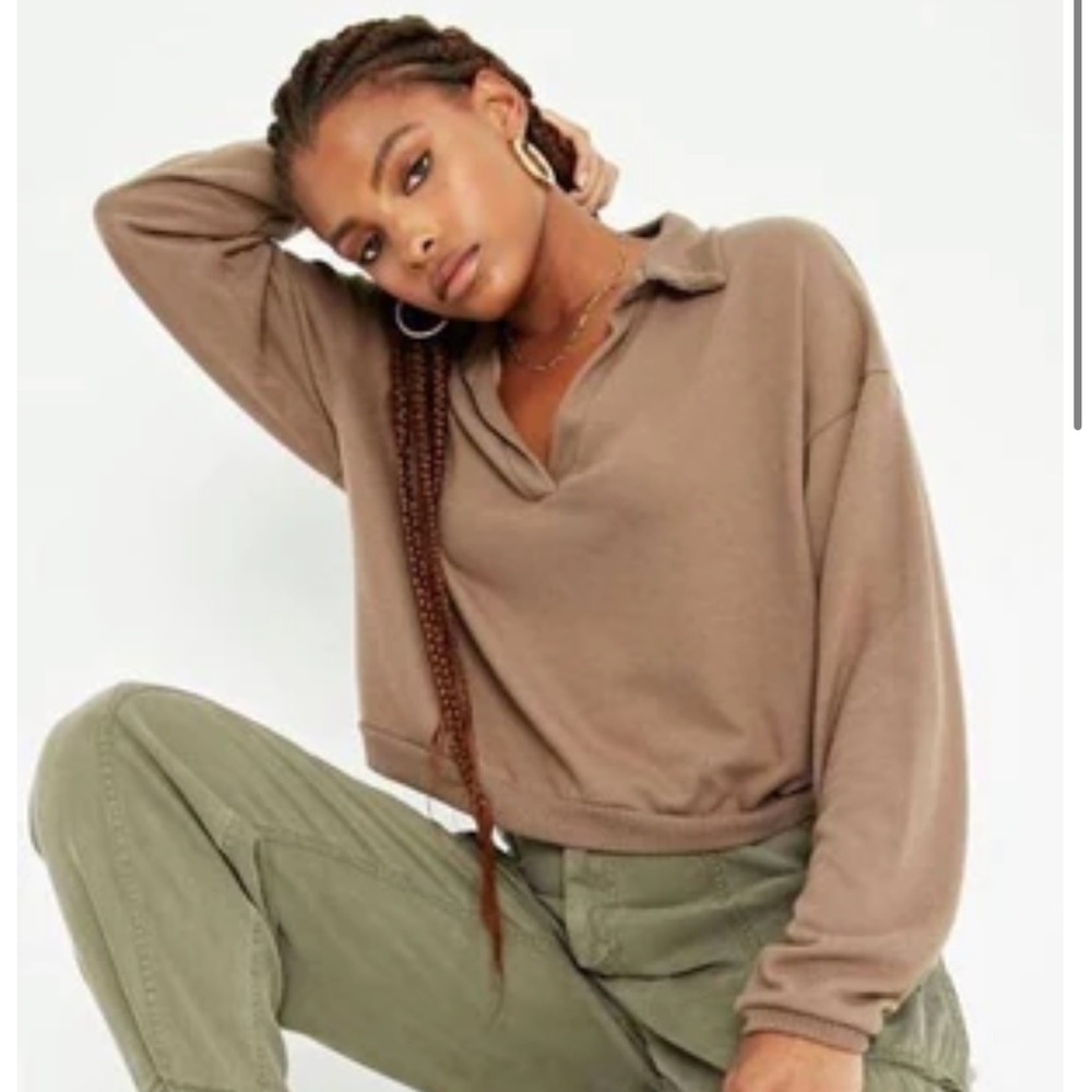 NWOT Project Social T Cozy Henley Sweater Top Collar V-neck Brown Small Lounge